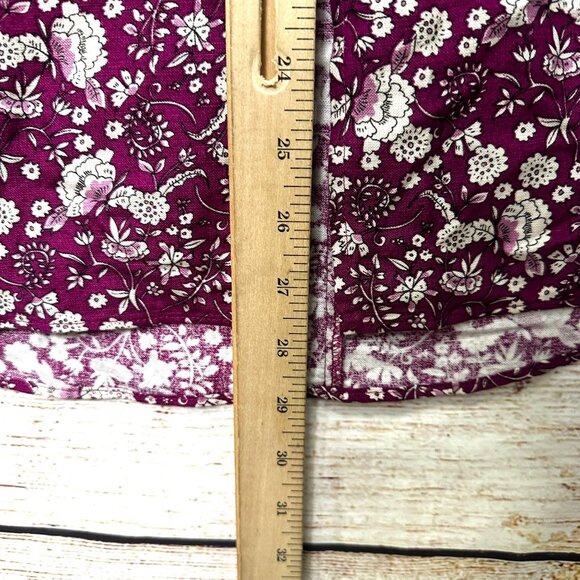 LOFT Petites 2P Floral A-Line Skirt Purple White Linen Blend Midi Slit Side - Picture 6 of 8